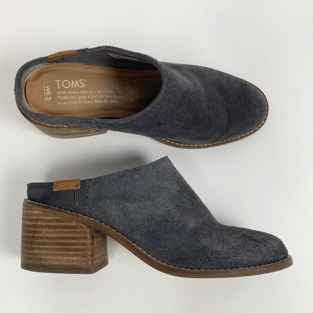 Toms Gray Suede Block Heel Mules